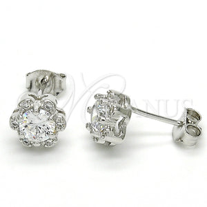 Sterling Silver Ring — Stud Earring Flower Design with White Cubic Zirconia — main product view — SKU 125090 | Plata 925 anillo — Stud Earring flor diseño with blanco Cubic Zirconia — SKU 125090