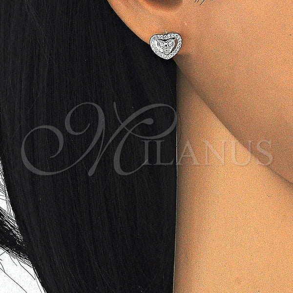 Sterling Silver Ring — Stud Earring Heart Design with White Cubic Zirconia — alternate product view — SKU 125093 | Plata 925 anillo — Stud Earring corazón diseño with blanco Cubic Zirconia — SKU 125093