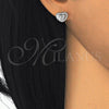 Sterling Silver Stud Earring, Heart Design, with White Cubic Zirconia and White Micro Pave, Polished, Rhodium Finish, 02.285.0087