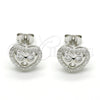 Sterling Silver Stud Earring, Heart Design, with White Cubic Zirconia and White Micro Pave, Polished, Rhodium Finish, 02.285.0087