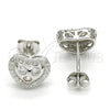 Sterling Silver Stud Earring, Heart Design, with White Cubic Zirconia and White Micro Pave, Polished, Rhodium Finish, 02.285.0087