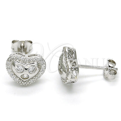 Sterling Silver Stud Earring, Heart Design, with White Cubic Zirconia and White Micro Pave, Polished, Rhodium for wholesale, main product view