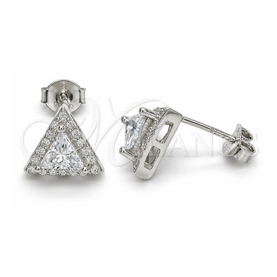 Sterling Silver Stud Earring, with White Cubic Zirconia, Polished, Rhodium Finish, 02.285.0088