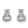 Sterling Silver Stud Earring, with White Cubic Zirconia, Polished, Rhodium Finish, 02.285.0091