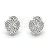 Sterling Silver Stud Earring, Heart Design, with White Cubic Zirconia and White Micro Pave, Polished, Rhodium Finish, 02.285.0092
