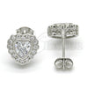 Sterling Silver Stud Earring, Heart Design, with White Cubic Zirconia and White Micro Pave, Polished, Rhodium Finish, 02.285.0092