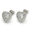 Sterling Silver Stud Earring, Heart Design, with White Cubic Zirconia and White Micro Pave, Polished, Rhodium Finish, 02.285.0092