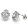 Sterling Silver Stud Earring, Heart Design, with White Cubic Zirconia and White Micro Pave, Polished, Rhodium Finish, 02.285.0092
