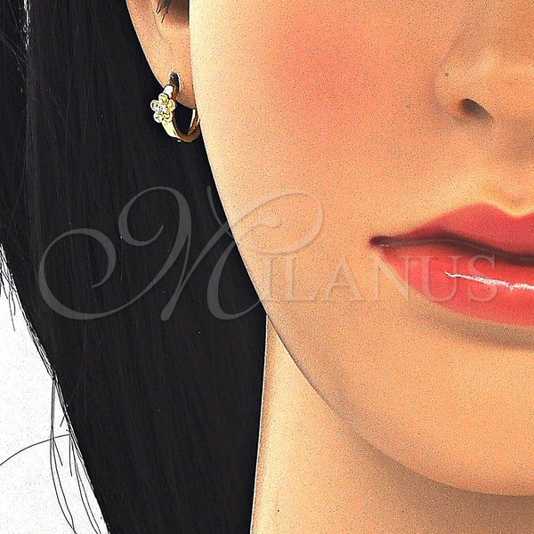 Sterling Silver Hoop Earrings — Huggie Hoop Flower Design with White Cubic Zirconia — alternate product view — SKU 125103 | Plata 925 aretes de aro — Huggie Hoop flor diseño with blanco Cubic Zirconia — SKU 125103