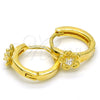 Sterling Silver Huggie Hoop, Flower Design, with White Cubic Zirconia, Polished, Golden Finish, 02.285.0096.12