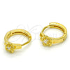 Sterling Silver Huggie Hoop, Flower Design, with White Cubic Zirconia, Polished, Golden Finish, 02.285.0096.12