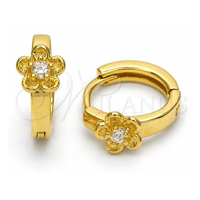 Sterling Silver Huggie Hoop, Flower Design, with White Cubic Zirconia, Polished, Golden Finish, 02.285.0096.12