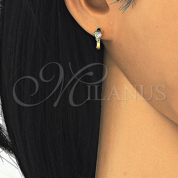 Sterling Silver Huggie Hoop, Dolphin Design, with White Cubic Zirconia, Polished, Golden Finish, 02.285.0097.10