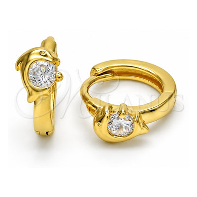 Sterling Silver Huggie Hoop, Dolphin Design, with White Cubic Zirconia, Polished, Golden Finish, 02.285.0097.10