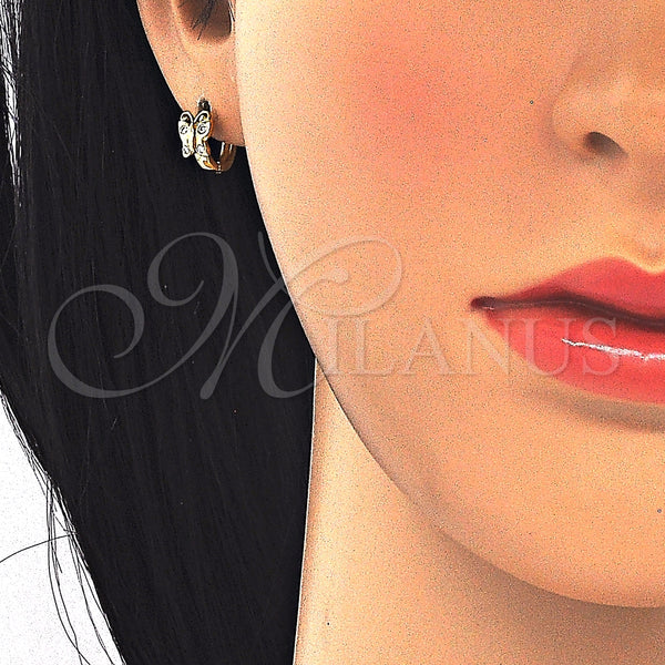 Sterling Silver Hoop Earrings — Huggie Hoop Butterfly Design with White Cubic Zirconia — alternate product view — SKU 125105 | Plata 925 aretes de aro — Huggie Hoop Butterfly diseño with blanco Cubic Zirconia — SKU 125105