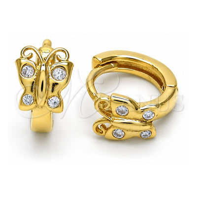 Sterling Silver Huggie Hoop, Butterfly Design, with White Cubic Zirconia, Polished, Golden Finish, 02.285.0098.10