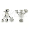 Sterling Silver Stud Earring, Star Design, with White Micro Pave, Polished, Rhodium Finish, 02.285.0095