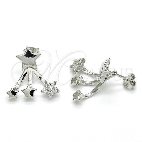 Sterling Silver Stud Earring, Star Design, with White Micro Pave, Polished, Rhodium Finish, 02.285.0095