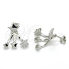 Sterling Silver Stud Earring, Star Design, with White Micro Pave, Polished, Rhodium Finish, 02.285.0095