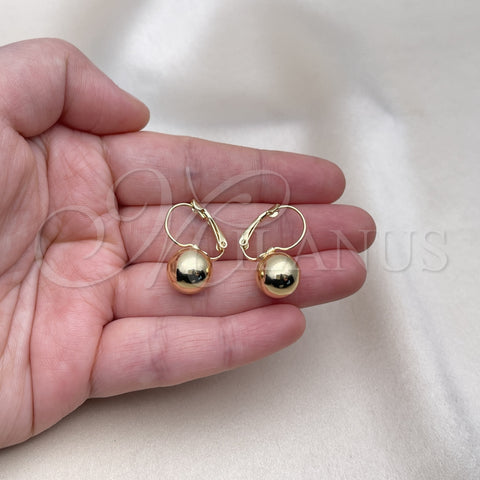 Oro Laminado Leverback Earring, Gold Filled Style Ball Design, Polished, Golden Finish, 02.122.0105