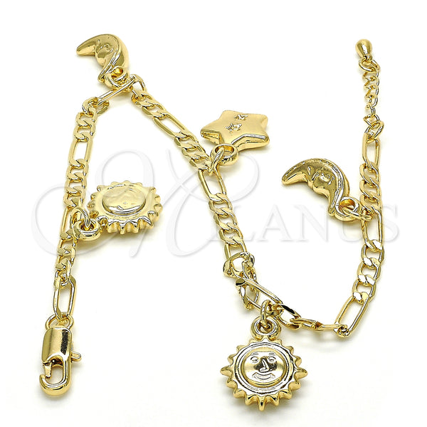 Gold Filled Bracelet — Charm Bracelet Sun and Star Design Polished 03.63. — alternate product view — SKU 125125 | Oro Laminado brazalete — Charm Bracelet Sun and estrella diseño pulido 03.63. — SKU 125125