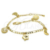 Oro Laminado Charm Bracelet, Gold Filled Style Sun and Star Design, Polished, Golden Finish, 03.63.2022.08 (04 MM Thickness, 8 Inches Length)