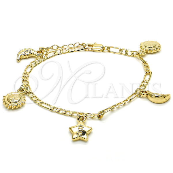 Gold Filled Bracelet — Charm Bracelet Sun and Star Design Polished 03.63. — main product view — SKU 125125 | Oro Laminado brazalete — Charm Bracelet Sun and estrella diseño pulido 03.63. — SKU 125125