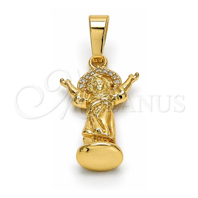 Oro Laminado Religious Pendant, Gold Filled Style Divino NiÃ±o Design, with White Micro Pave, Polished, Golden Finish, 05.100.0001