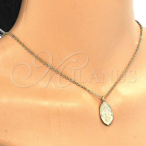 Oro Laminado Religious Pendant, Gold Filled Style Guadalupe Design, Polished, Golden Finish, 05.100.0002