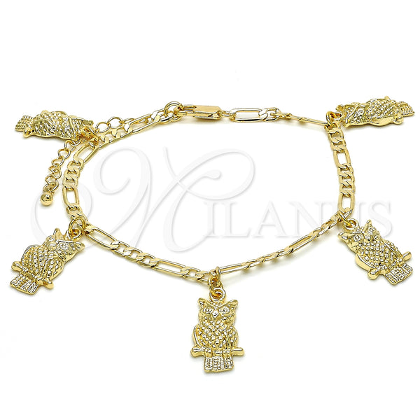 Oro Laminado Charm Bracelet, Gold Filled Style Owl Design, Polished, Golden Finish, 03.63.2033.08 (04 MM Thickness, 8 Inches Length)