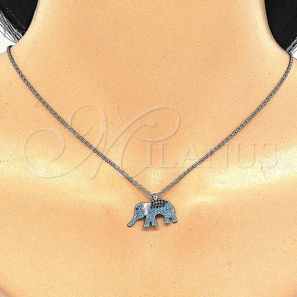 Sterling Silver Necklace — Pendant Necklace Elephant Design with Black and Turquoise — alternate product view — SKU 125136 | Plata 925 collar — Pendant Necklace Elephant diseño with negro and Turquoise — SKU 125136