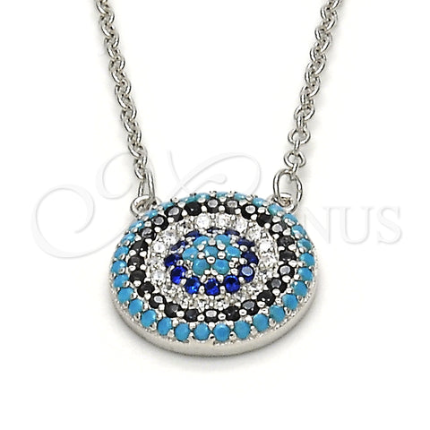 Sterling Silver Pendant Necklace, with Multicolor Micro Pave, Polished, Rhodium Finish, 04.336.0068.16 (02 MM Thickness, 16 Inches Length)