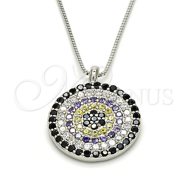 Sterling Silver Necklace — Pendant Necklace with Multicolor Micro Pave Polished 04. — main product view — SKU 125140 | Plata 925 collar — Pendant Necklace with Multicolor Micro Pave pulido 04. — SKU 125140