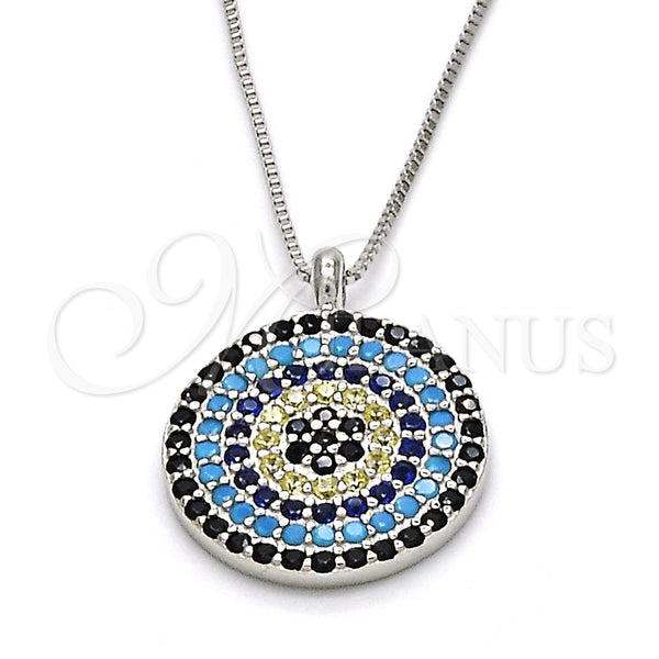 Sterling Silver Necklace — Pendant Necklace with Multicolor Micro Pave Polished 04. — main product view — SKU 125143 | Plata 925 collar — Pendant Necklace with Multicolor Micro Pave pulido 04. — SKU 125143