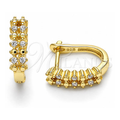 Sterling Silver Huggie Hoop, with White Cubic Zirconia, Polished, Golden Finish, 02.186.0119.12