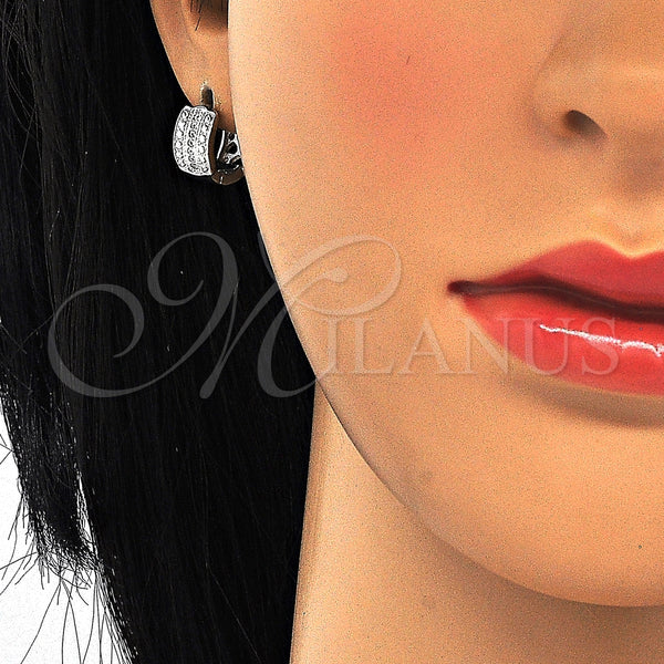 Sterling Silver Hoop Earrings — Huggie Hoop with White Micro Pave Polished 02. — alternate product view — SKU 125150 | Plata 925 aretes de aro — Huggie Hoop with blanco Micro Pave pulido 02. — SKU 125150