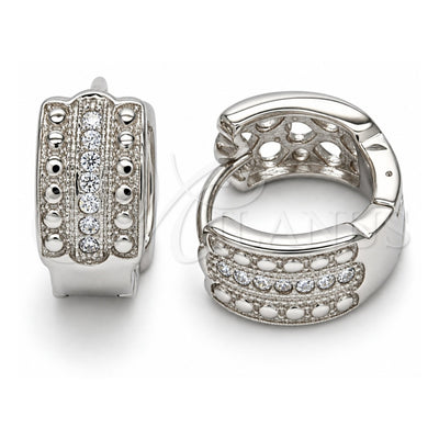 Sterling Silver Huggie Hoop, with White Micro Pave, Polished, Rhodium Finish, 02.186.0120.1.15