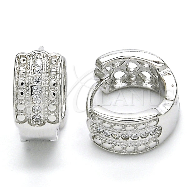 Sterling Silver Hoop Earrings — Huggie Hoop with White Micro Pave Polished 02. — main product view — SKU 125150 | Plata 925 aretes de aro — Huggie Hoop with blanco Micro Pave pulido 02. — SKU 125150