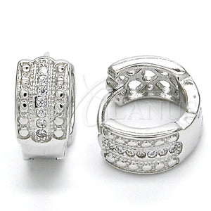 Sterling Silver Hoop Earrings — Huggie Hoop with White Micro Pave Polished 02. — main product view — SKU 125150 | Plata 925 aretes de aro — Huggie Hoop with blanco Micro Pave pulido 02. — SKU 125150