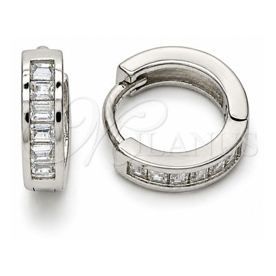 Sterling Silver Huggie Hoop, with White Cubic Zirconia, Polished, Rhodium Finish, 02.186.0121.1.12