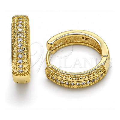 Sterling Silver Huggie Hoop, with White Micro Pave, Polished, Golden Finish, 02.186.0122.20