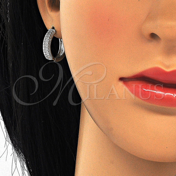 Sterling Silver Hoop Earrings — Huggie Hoop with White Micro Pave Polished 02. — alternate product view — SKU 125154 | Plata 925 aretes de aro — Huggie Hoop with blanco Micro Pave pulido 02. — SKU 125154