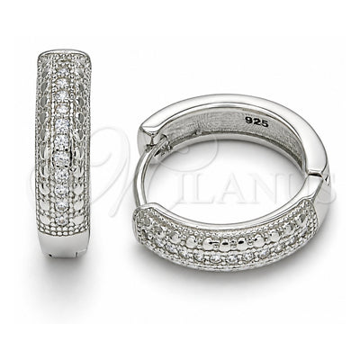 Sterling Silver Huggie Hoop, with White Micro Pave, Polished, Rhodium Finish, 02.186.0122.1.20