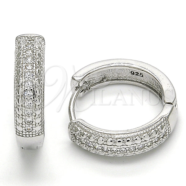 Sterling Silver Hoop Earrings — Huggie Hoop with White Micro Pave Polished 02. — main product view — SKU 125154 | Plata 925 aretes de aro — Huggie Hoop with blanco Micro Pave pulido 02. — SKU 125154