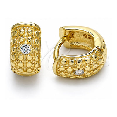 Sterling Silver Huggie Hoop, with White Cubic Zirconia, Polished, Golden Finish, 02.186.0125.12
