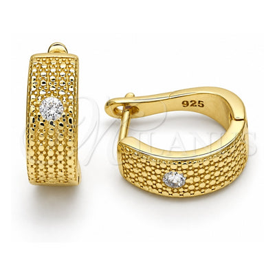 Sterling Silver Huggie Hoop, with White Cubic Zirconia, Polished, Golden Finish, 02.186.0128.15
