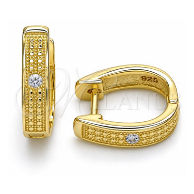 Sterling Silver Huggie Hoop, with White Cubic Zirconia, Polished, Golden Finish, 02.186.0129.15