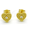 Sterling Silver Stud Earring, Heart Design, with White Cubic Zirconia, Polished, Golden Finish, 02.186.0133