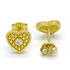 Sterling Silver Stud Earring, Heart Design, with White Cubic Zirconia, Polished, Golden Finish, 02.186.0133