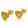 Sterling Silver Stud Earring, Heart Design, with White Cubic Zirconia, Polished, Golden Finish, 02.186.0133